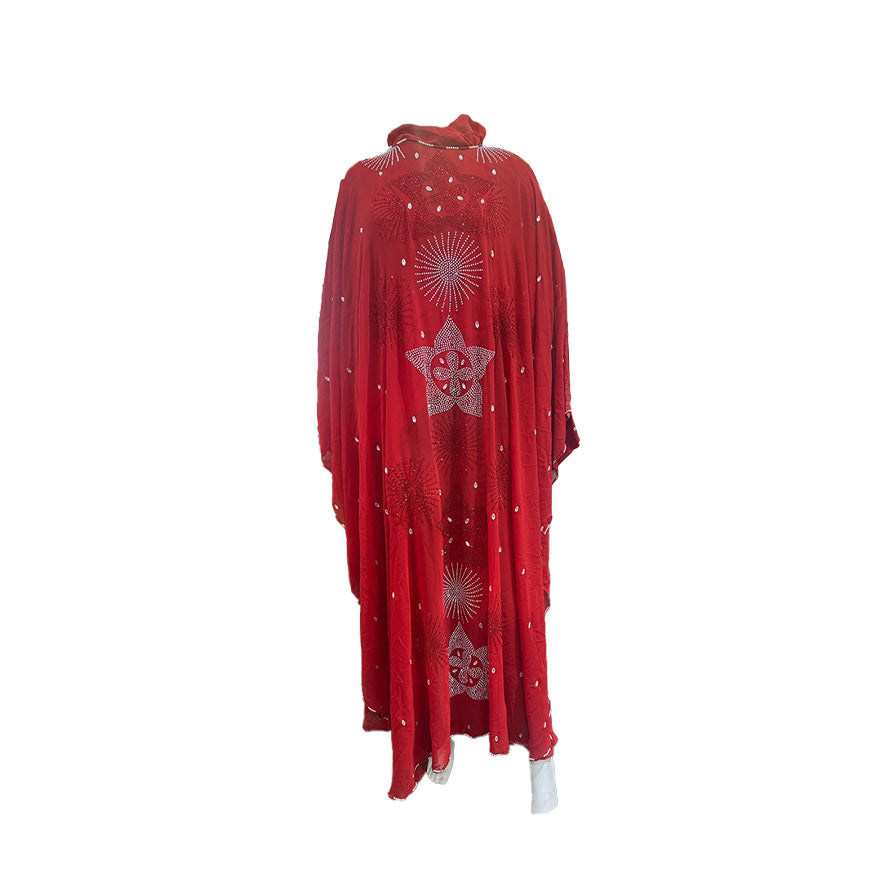 African Dress Beaded/Laced Red Long